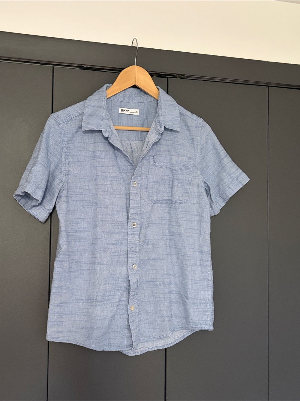 Sonoma Light Blue Short Sleeve Chambray Button-Down Shirt, Boys XL